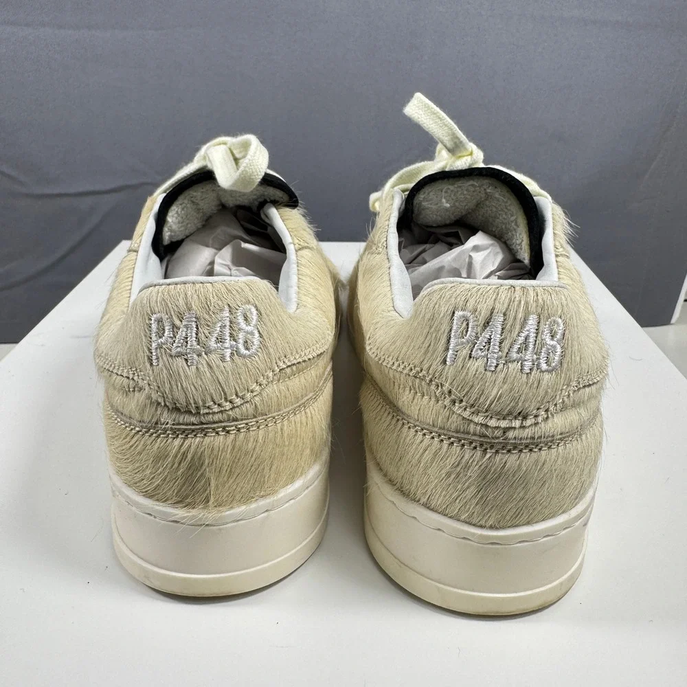 P448 Bali Oak Womens Size 38 Beige Calf Hair Low Top Luxury Sneakers